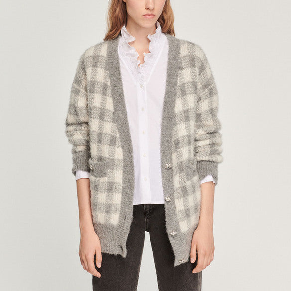 Cardigan jacquard carreaux Sandro seconde main