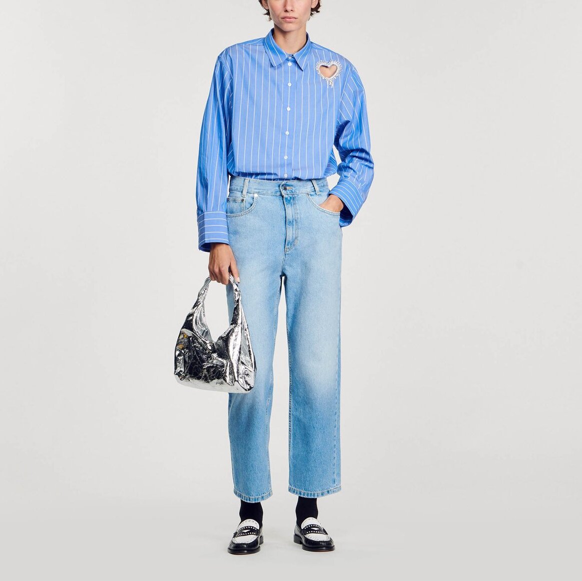 Chemise à rayures et cœur strassé Sandro seconde main