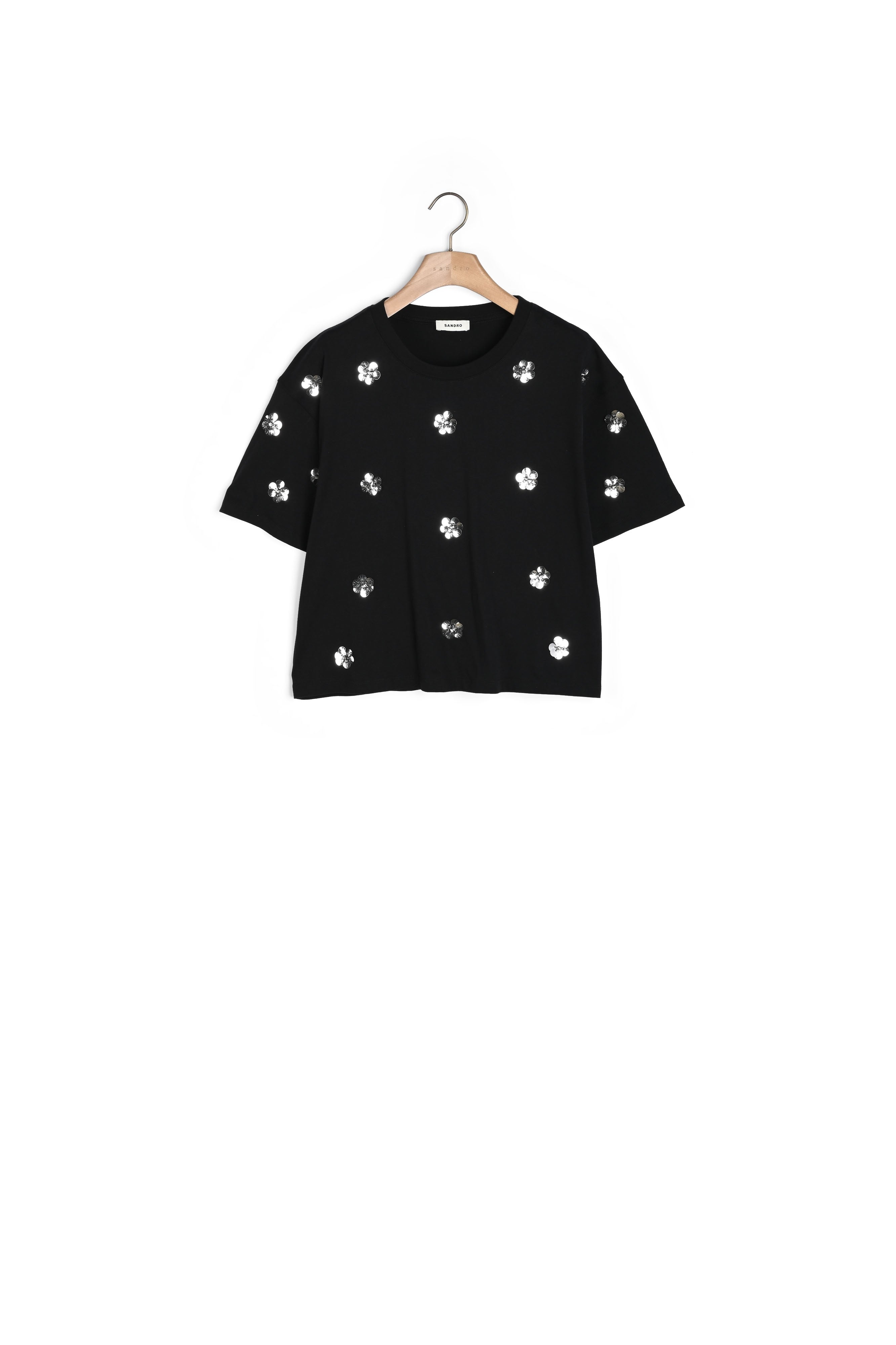 T-shirt orné de sequins fleurs Sandro seconde main