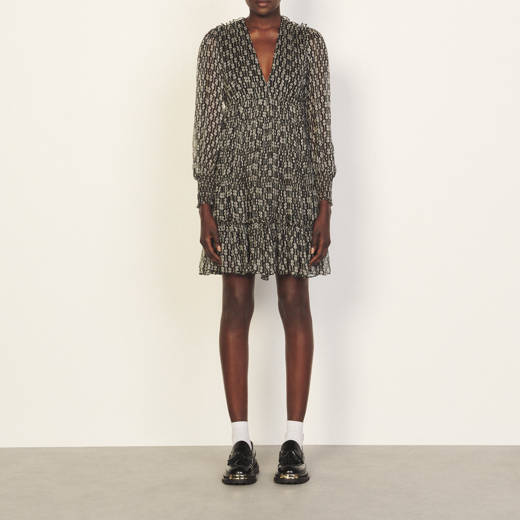 Robe imprimée Noir et Blanc Sandro seconde main