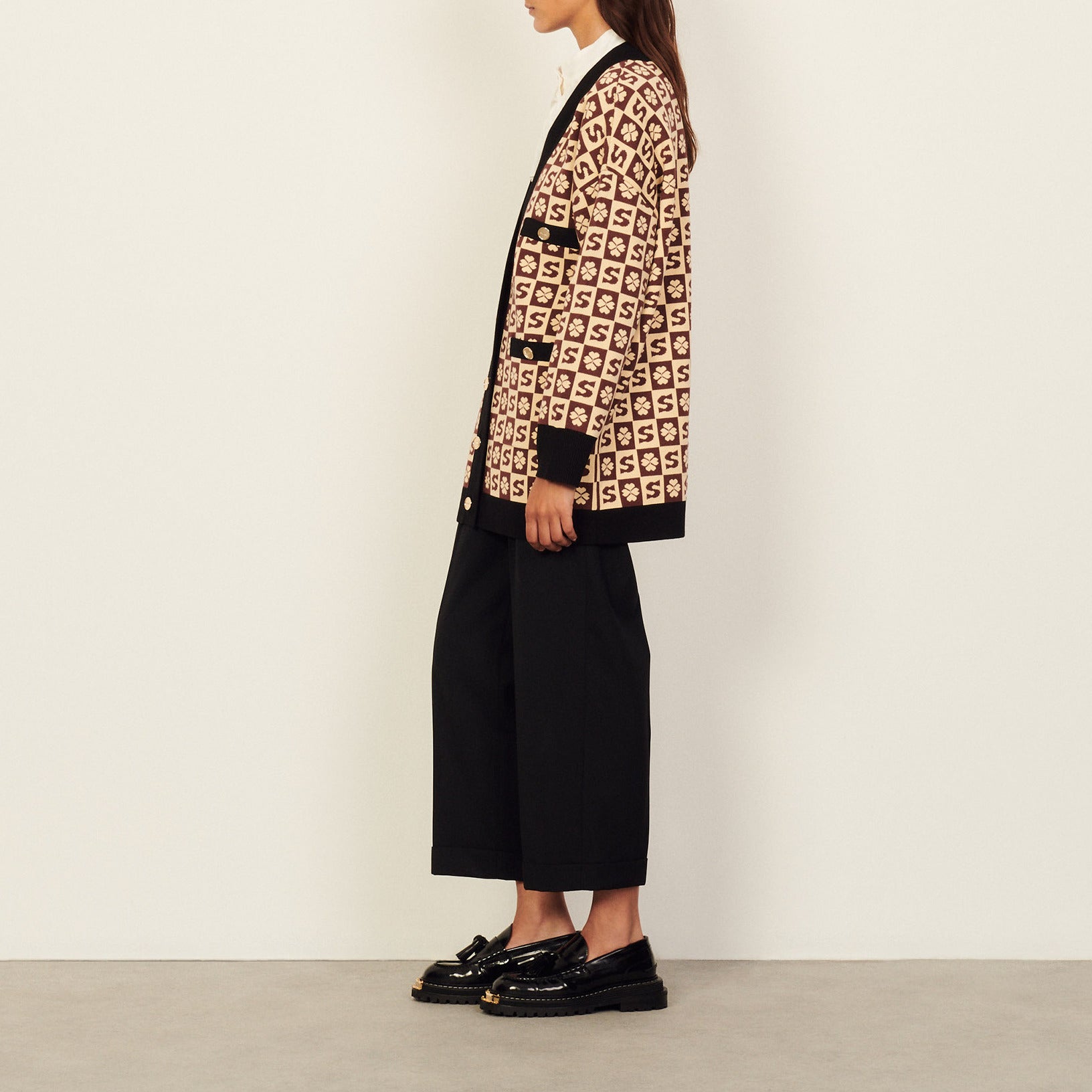 Cardi-coat long à motif jacquard Sandro seconde main