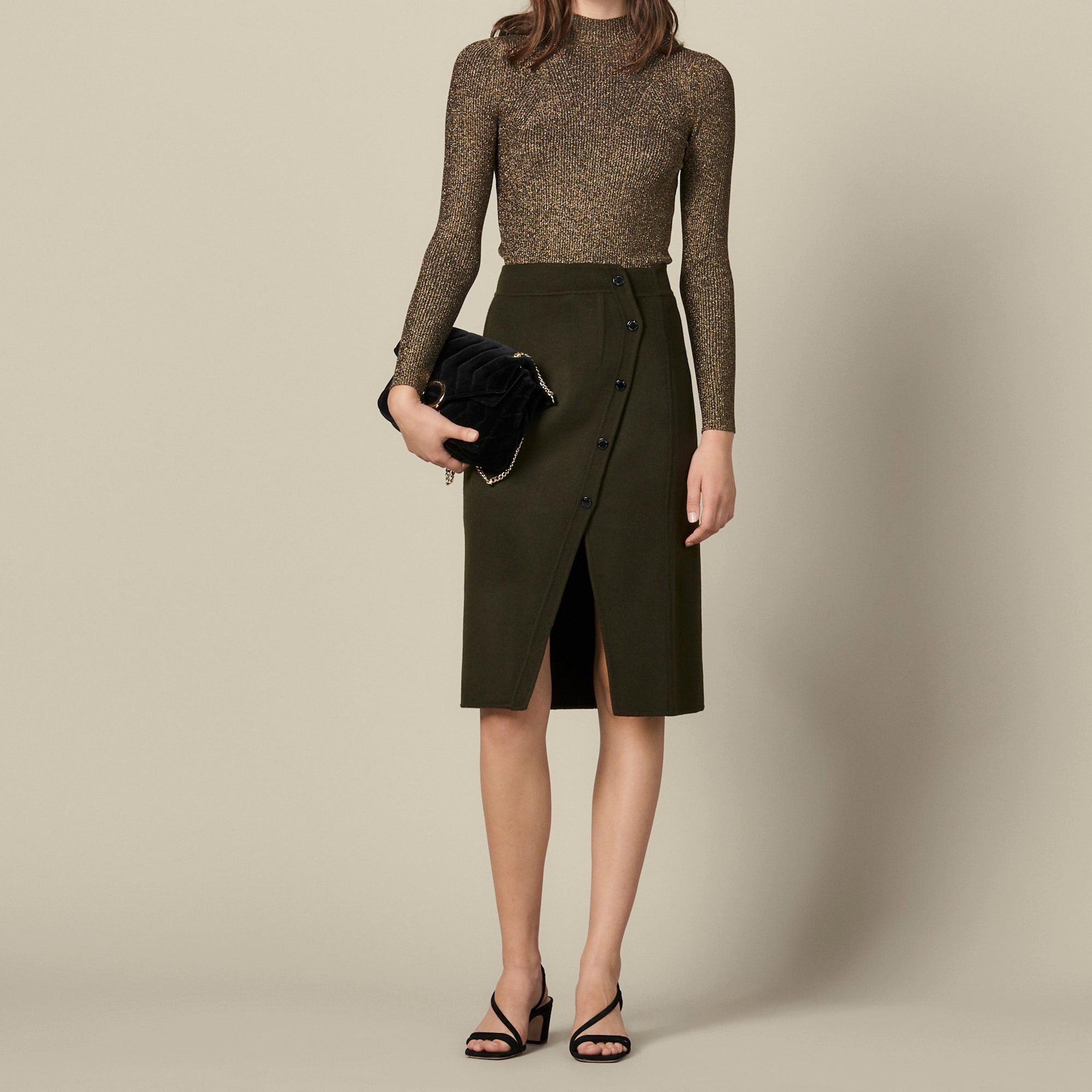 Jupe portefeuille fendue en laine Sandro seconde main