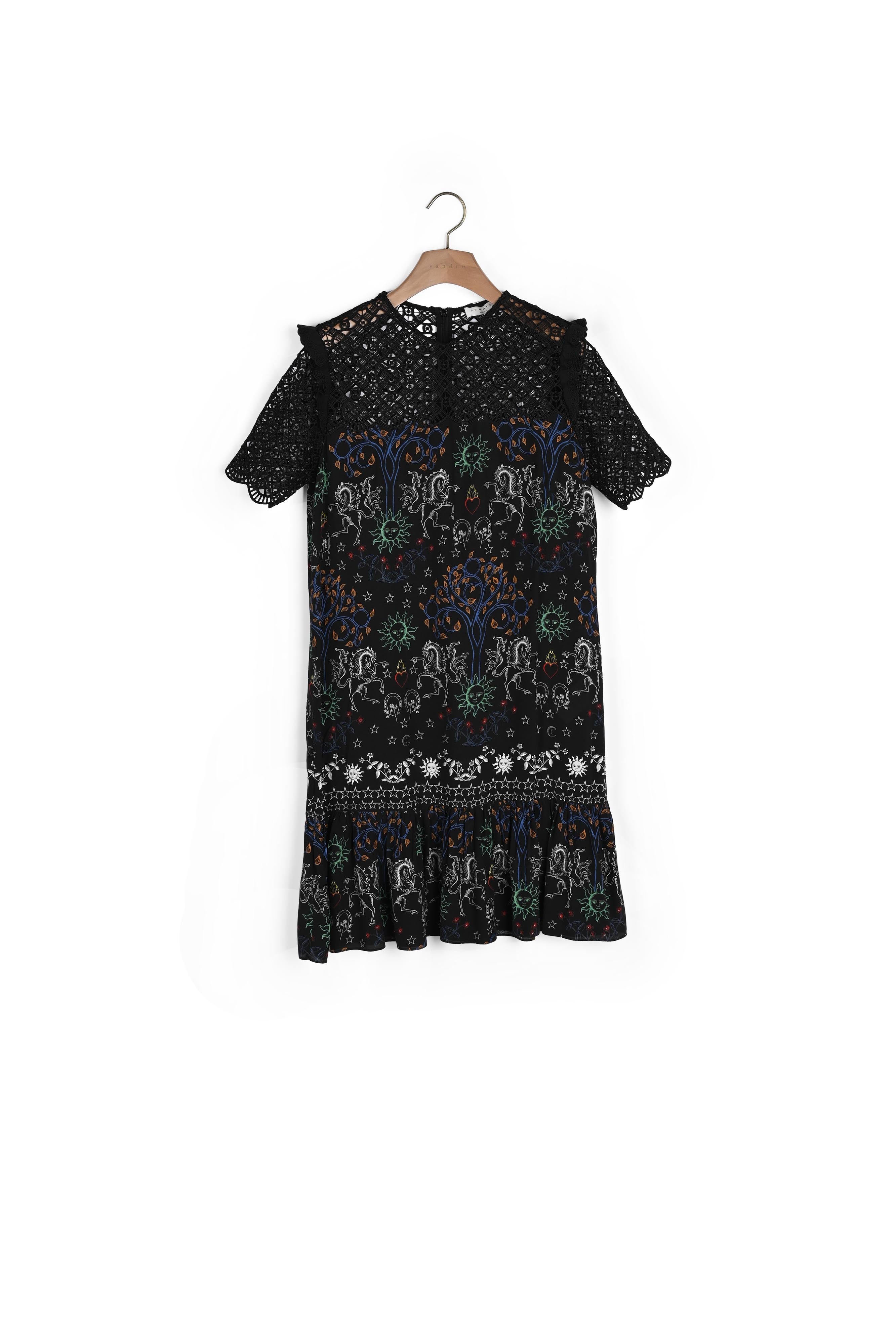 Robe courte imprimée avec dentelle Sandro seconde main