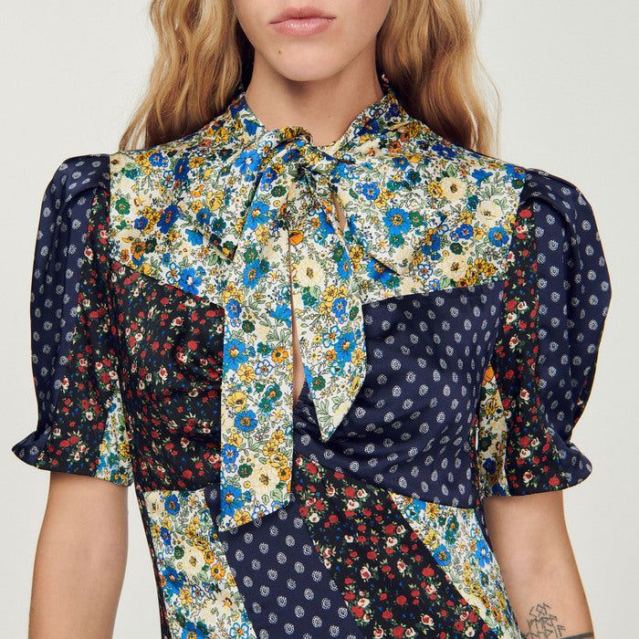 Robe longue imprimée à col lavallière Sandro seconde main