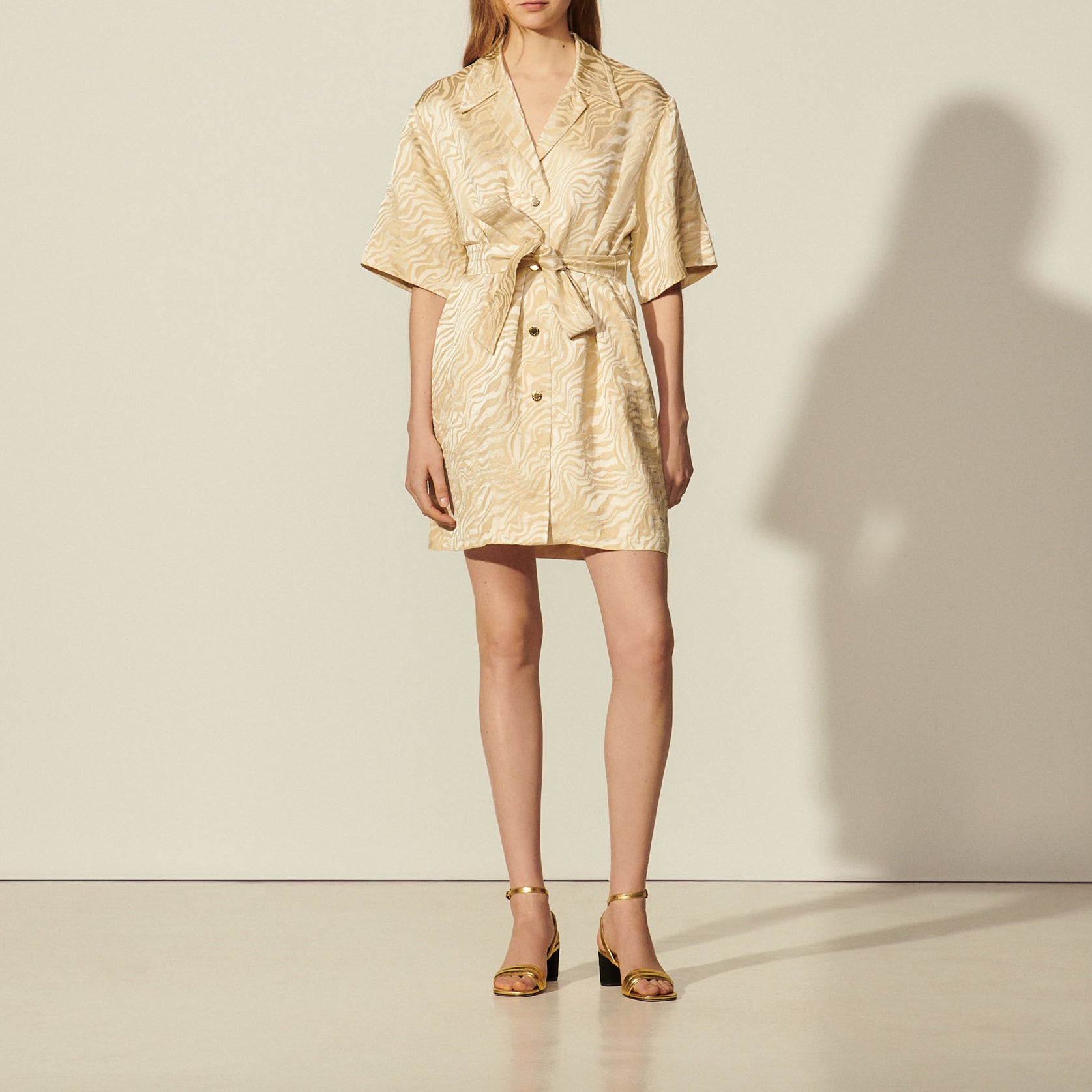 Robe Chemise ceinturée en jacquard Sandro seconde main