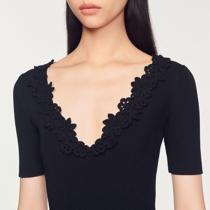 Pull à col crochet fleurs Sandro seconde main