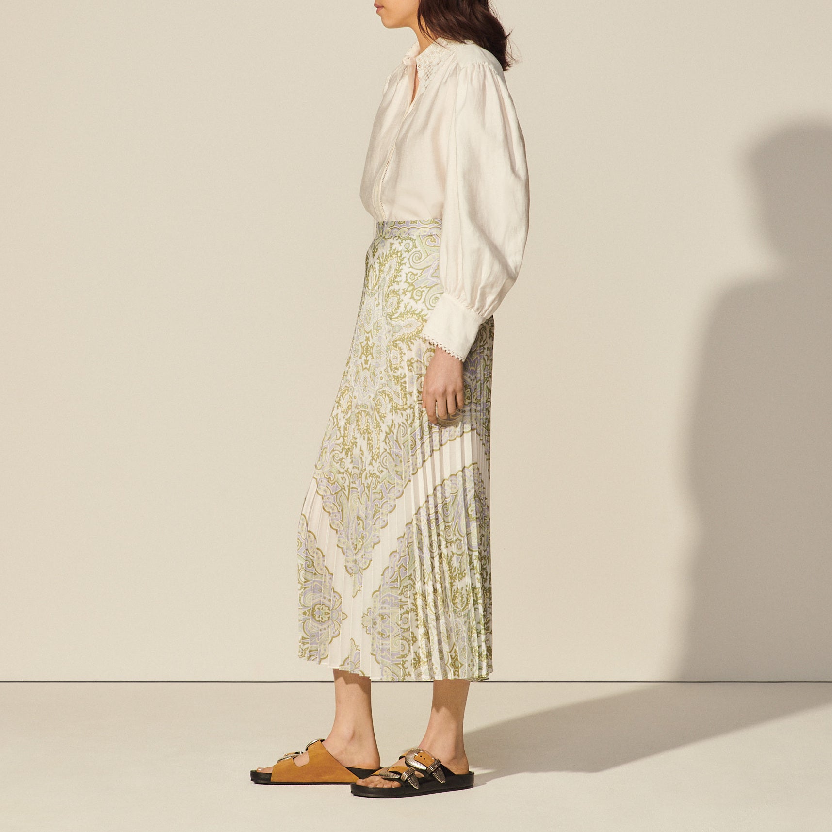 Jupe longue imprimée et plissée Sandro seconde main