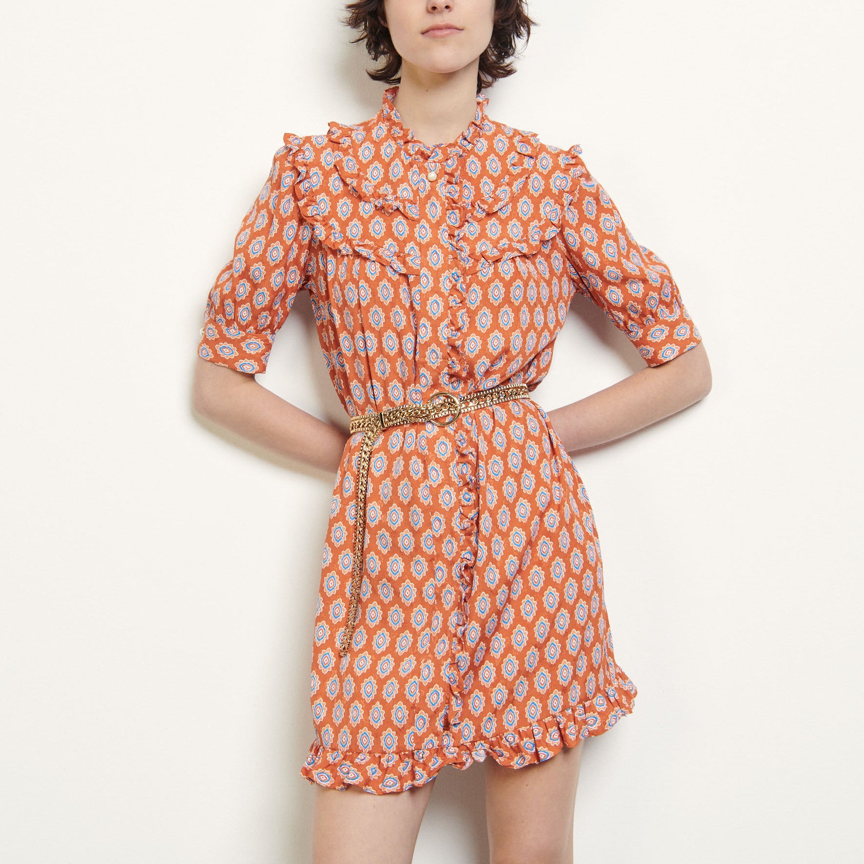 Robe courte imprimée avec volants Sandro seconde main