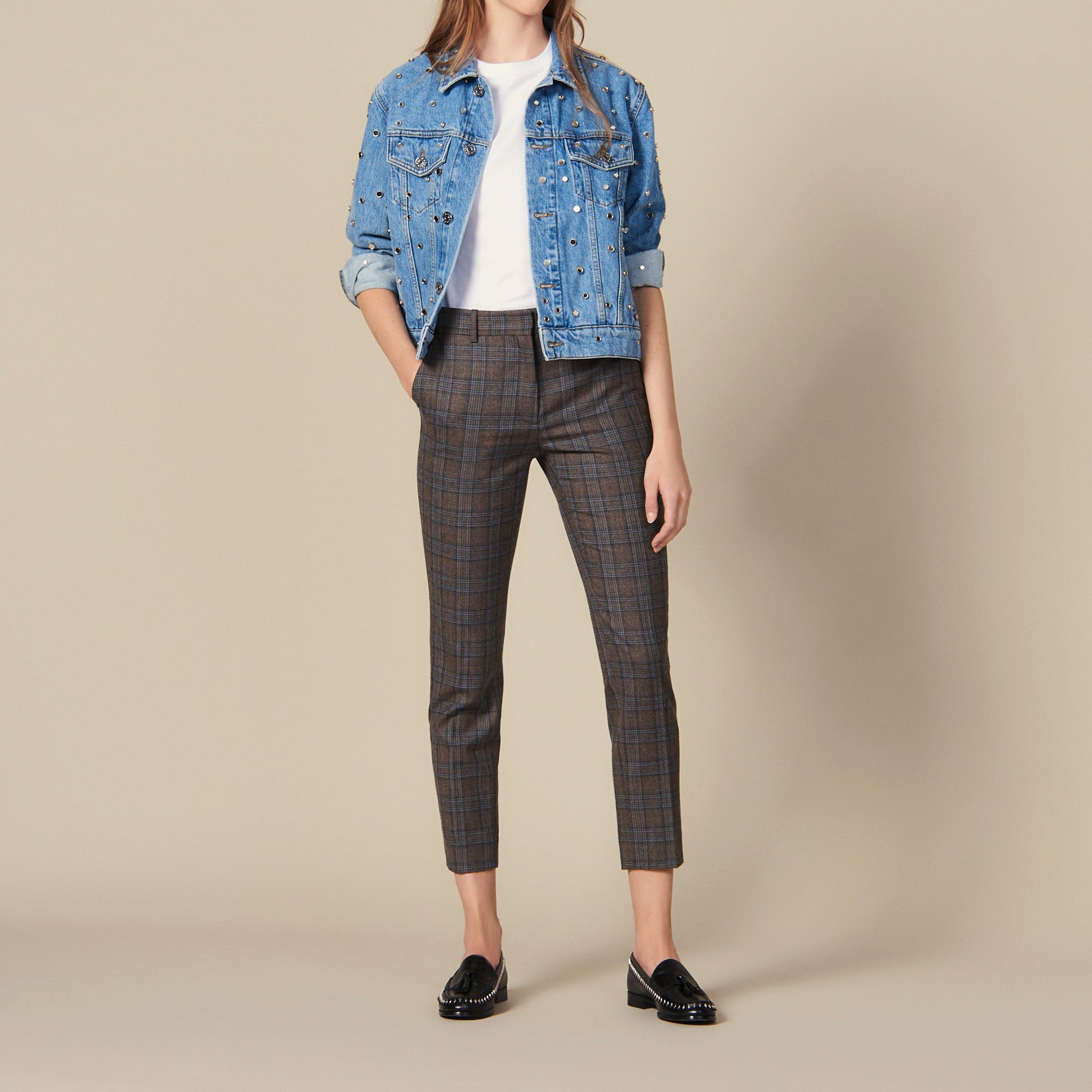 Pantalon droit à carreaux Sandro seconde main